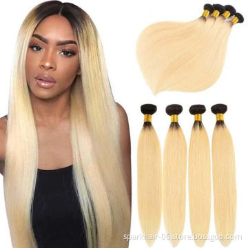 SPARK Cuticle Aligned Raw Virgin Straight Ombre 1B 613 Blonde Human Hair Bundles With Frontal